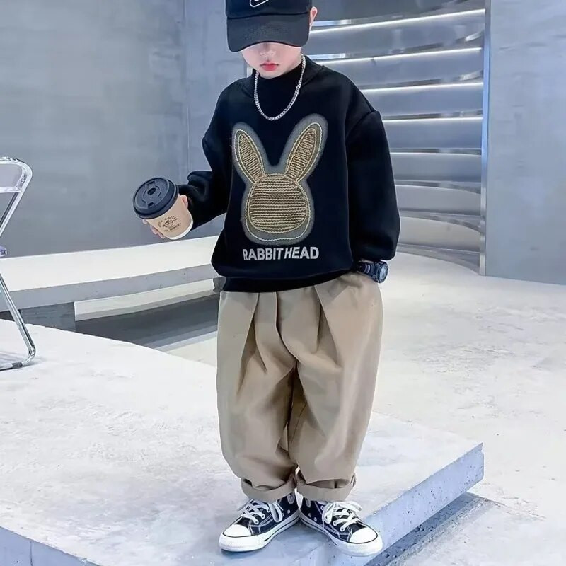 Berniukų megztinis pavasario ir rudens stilius Naujas vidutinio dydžio vaikiškas rudeninis marškinėliai rudeniniai apatiniai berniukų madingi ir madingi