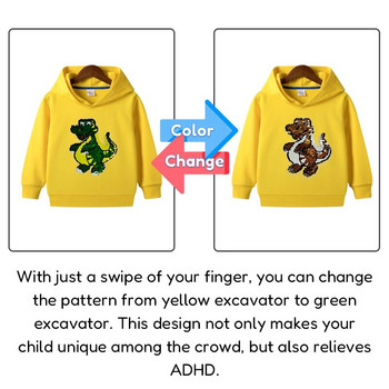 Boys Dinosaur Hoodie Reversible Sequin Φθινοπωρινό φούτερ Παιδικά ρούχα Αγόρια πουλόβερ Μακρυμάνικο πουκάμισο