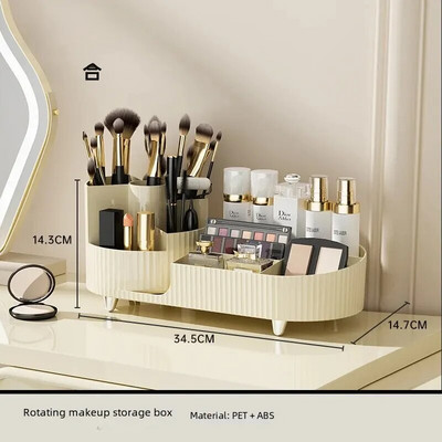 Rotirajuća kutija za pohranu šminke velikog kapaciteta, stolna četkica za šminku, držač olovke, držač olovke za obrve, plastični organizator luksuznog stila