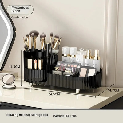 Rotirajuća kutija za pohranu šminke velikog kapaciteta, stolna četkica za šminku, držač olovke, držač olovke za obrve, plastični organizator luksuznog stila