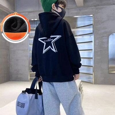 Vaikiški drabužiai berniukams žieminiai pliušiniai megztiniai su apvalia kakle nauji rudens ir žiemos drabužiai šilti ir stori gobtuvai big boy tendencia