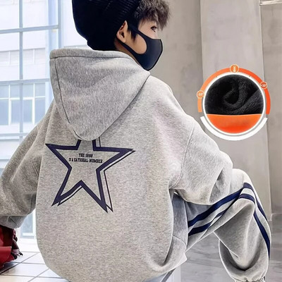 Vaikiški drabužiai berniukams žieminiai pliušiniai megztiniai su apvalia kakle nauji rudens ir žiemos drabužiai šilti ir stori gobtuvai big boy tendencia