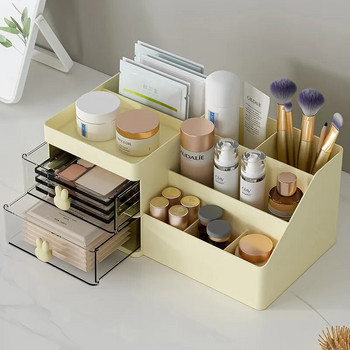 Кутия за съхранение на козметика с голям капацитет Органайзер за чекмедже за грим Грижа за кожата Кутия за съхранение на канцеларски материали за тоалетка Настолен плот
