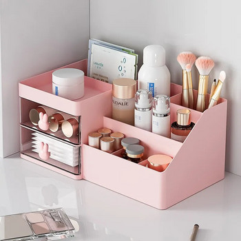 Кутия за съхранение на козметика с голям капацитет Органайзер за чекмедже за грим Грижа за кожата Кутия за съхранение на канцеларски материали за тоалетка Настолен плот