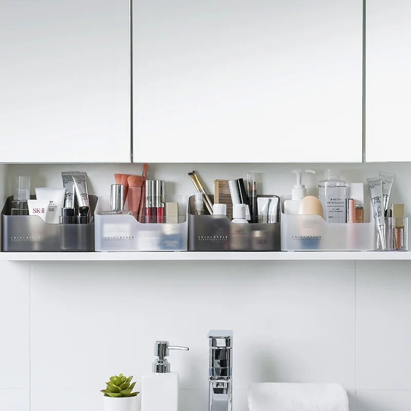 Plastikinis makiažo vonios kambario laikymo dėžutės kosmetikos laikiklis stalinis makiažo papuošalų laikymo dėklas Įvairūs stalo konteineriai