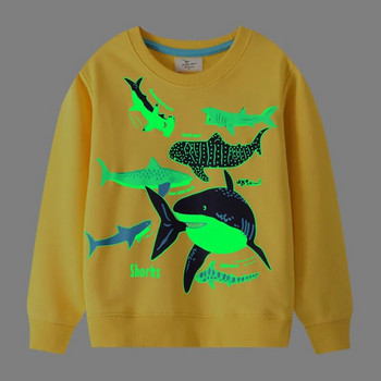 TUONXYE Суичъри с дълъг ръкав за момчета Карикатура Светеща акула Динозавър Плетене Дишащи меки памучни детски горни дрехи