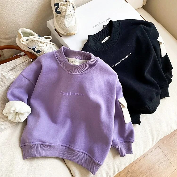 Poisid Talvemoe kirjad trükitud paksemad dressipluusid Soojad varrukad taskufliis sisemine vabaaja pulloverid