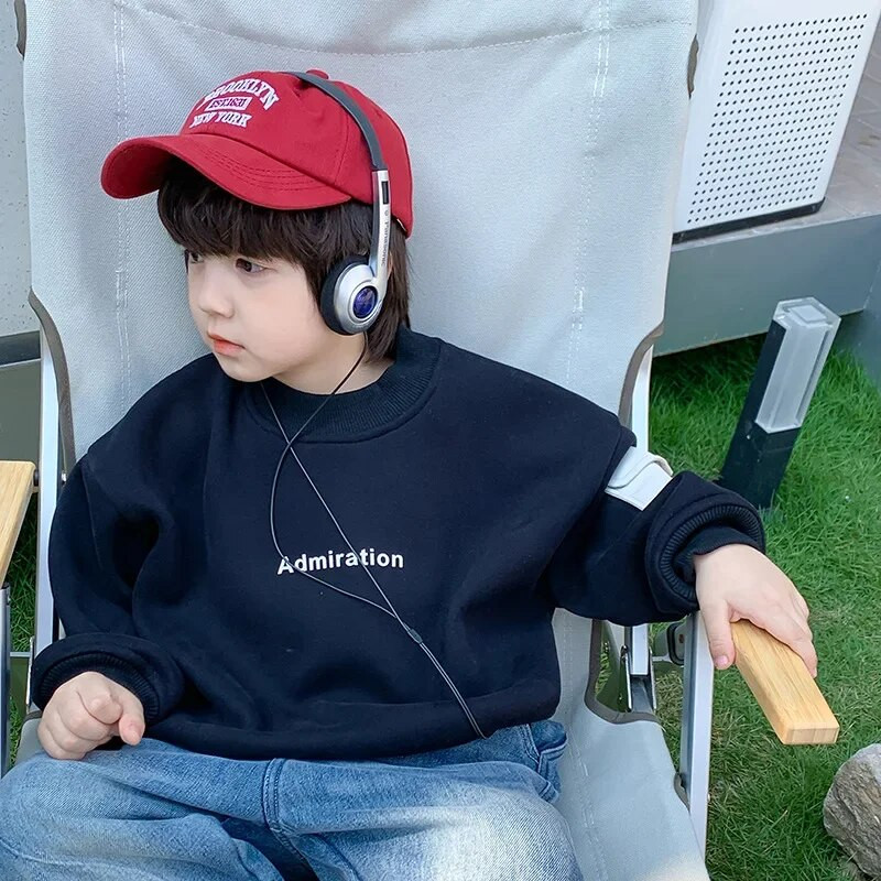 Poisid Talvemoe kirjad trükitud paksemad dressipluusid Soojad varrukad taskufliis sisemine vabaaja pulloverid