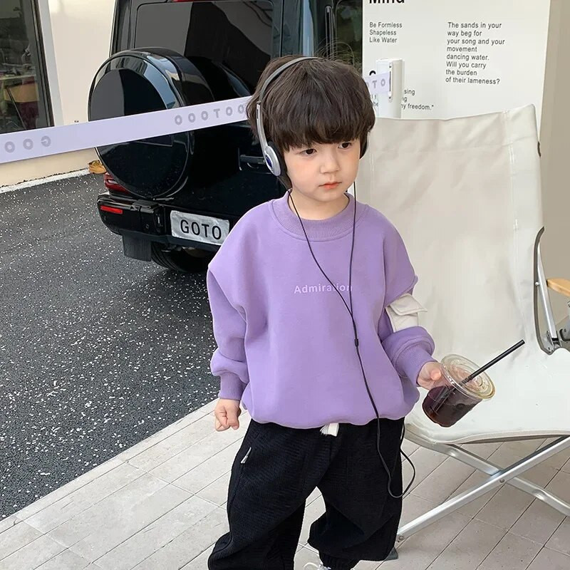 Poisid Talvemoe kirjad trükitud paksemad dressipluusid Soojad varrukad taskufliis sisemine vabaaja pulloverid