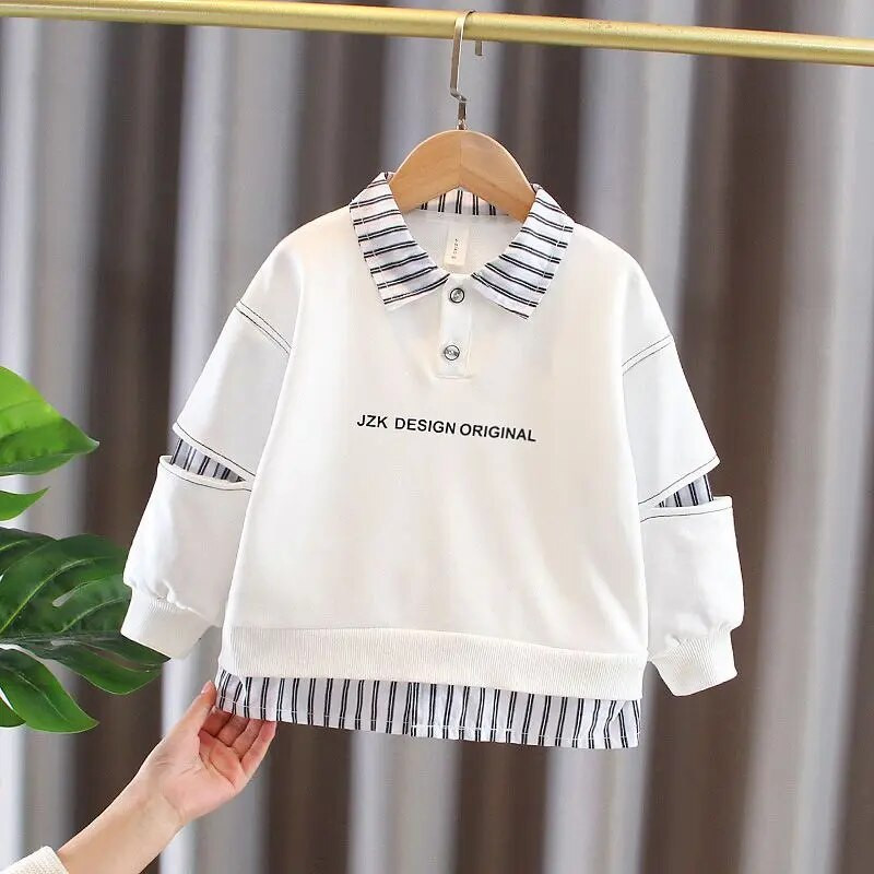Poiste kevadine ja sügisene polokaelus, pikkade varrukatega võlts kampsun, mood vabaaja lasterõivaste topid