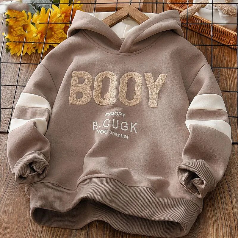 Boy Hoody 2023. aasta kevad ja sügis, uued keskmised ja suured laste moesad lasterõivad pikkade varrukatega pullover, spordi kapuutsiga topid
