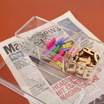 Поставка за памучни тампони Органайзер 3-решетъчни козметични подложки Кутия за съхранение с капак Акрилна поставка за четки за грим Дозатор Прозрачен памук