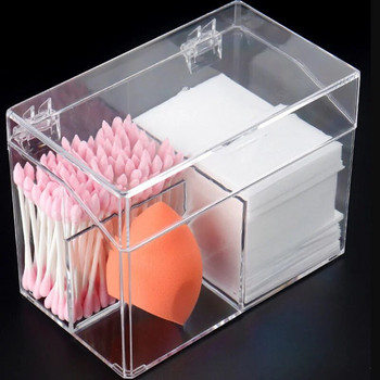 Акрилен памучен тампон Кутия за държач за съхранение Преносим прозрачен грим Медицина Памучен тампон Козметичен контейнер Калъф за органайзер за бижута