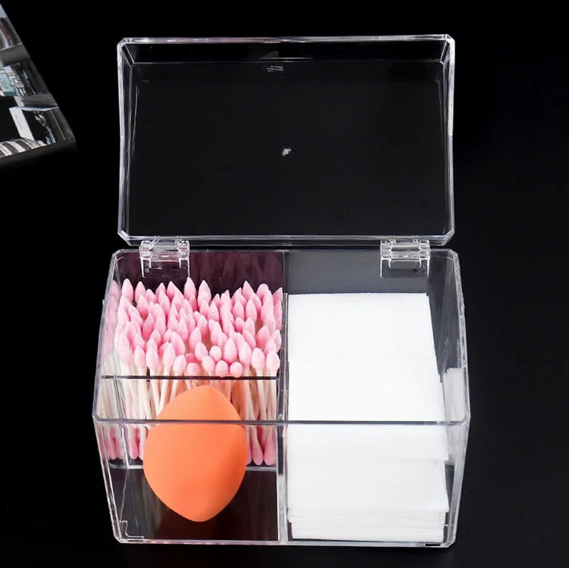 Akrüülist puuvillast tampooni hoidikukarp Kaasaskantav läbipaistev meigiravim, vatipadjake, kosmeetikakonteiner, ehete organiseerimiskarp