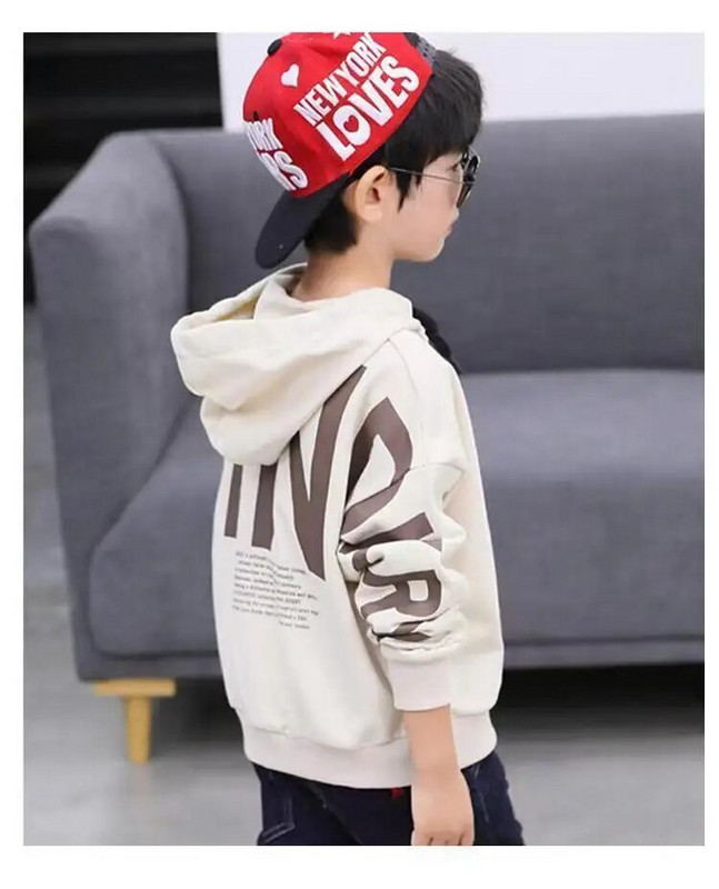 2023 m. pavasaris ir ruduo Naujas berniukų gobtuvas su gobtuvu, vaikiškas laisvas mados spausdintas abėcėlės sportinis berniukų 3–12 metų marškinėliai ilgomis rankovėmis