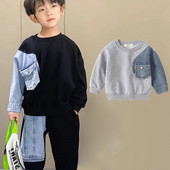 Poiste teksariidest dressipluus lastele õmmeldud varrukatega lahtised ülerõivad 2023 kevad-sügis Laste tänavastiil vabaaja kapuutsid Riided