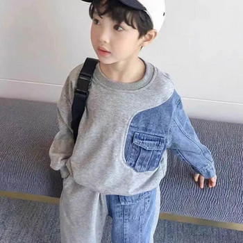 Μπλούζα για αγόρια τζιν Παιδική ραφή με μανίκια φαρδιά εξωτερικά ρούχα 2023 Άνοιξη φθινόπωρο Παιδικά Street Style Casual Hoodies Ρούχα