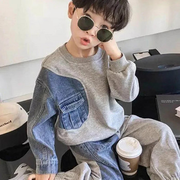 Μπλούζα για αγόρια τζιν Παιδική ραφή με μανίκια φαρδιά εξωτερικά ρούχα 2023 Άνοιξη φθινόπωρο Παιδικά Street Style Casual Hoodies Ρούχα