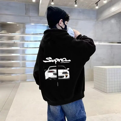 Poiste kapuutsiga kampsun läänelik kevad- ja sügisriided Laste plüüsist praetud tänavapealsed keskmised kuni suured lasteriided