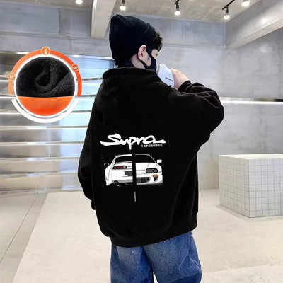 Poiste kapuutsiga kampsun läänelik kevad- ja sügisriided Laste plüüsist praetud tänavapealsed keskmised kuni suured lasteriided