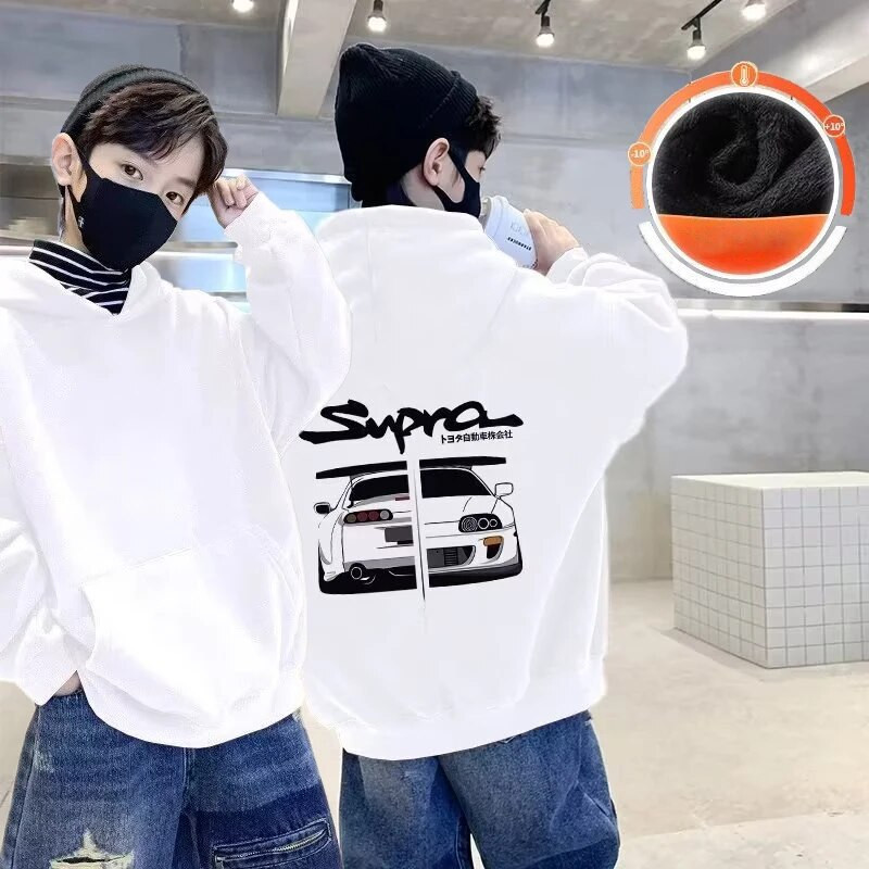 Poiste kapuutsiga kampsun läänelik kevad- ja sügisriided Laste plüüsist praetud tänavapealsed keskmised kuni suured lasteriided