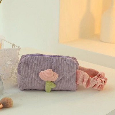 Putna kozmetička torbica velikog kapaciteta Ženska torbica s cvijećem tulipana Toaletne torbice od samta s patentnim zatvaračem Prijenosna kutija za šminku