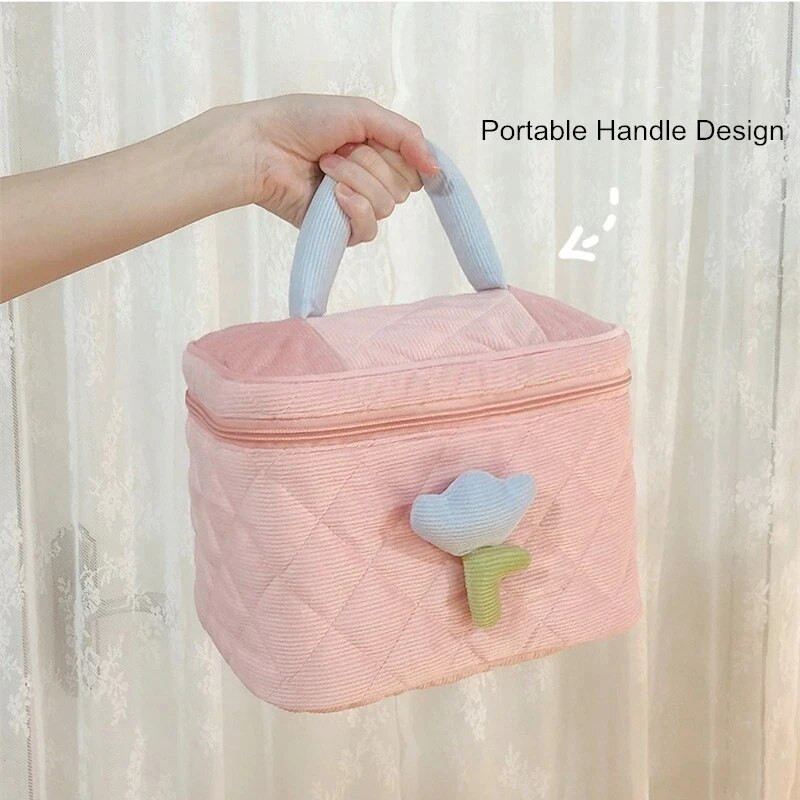 Putna kozmetička torbica velikog kapaciteta Ženska torbica s cvijećem tulipana Toaletne torbice od samta s patentnim zatvaračem Prijenosna kutija za šminku