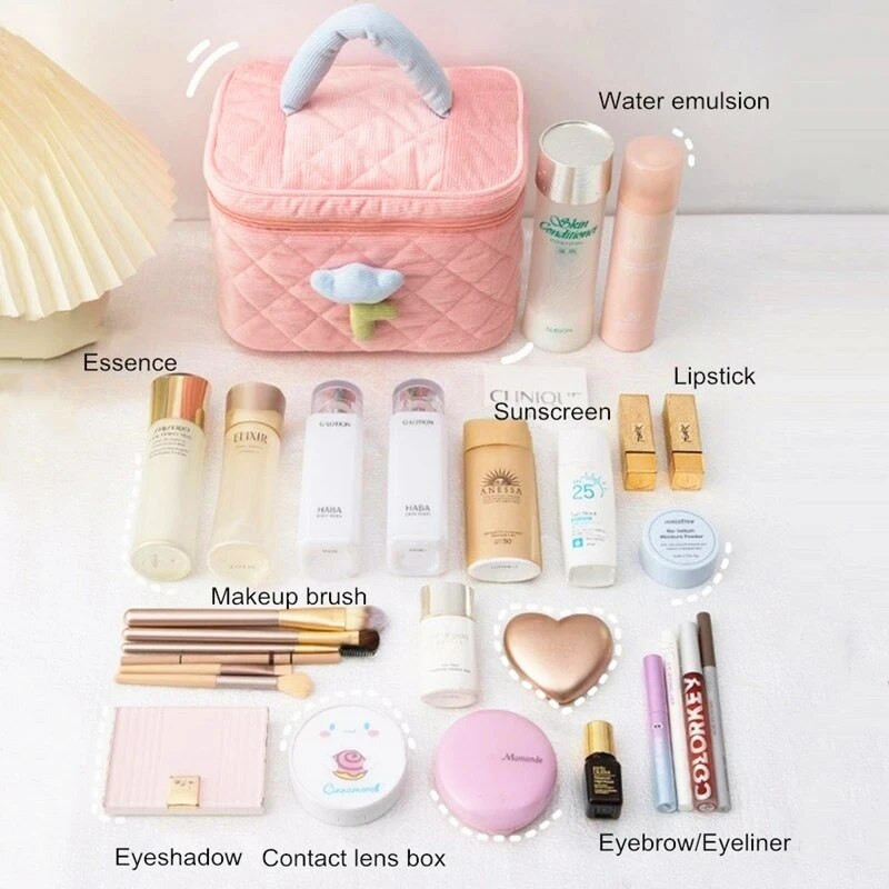 Putna kozmetička torbica velikog kapaciteta Ženska torbica s cvijećem tulipana Toaletne torbice od samta s patentnim zatvaračem Prijenosna kutija za šminku