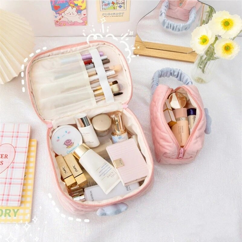 Putna kozmetička torbica velikog kapaciteta Ženska torbica s cvijećem tulipana Toaletne torbice od samta s patentnim zatvaračem Prijenosna kutija za šminku