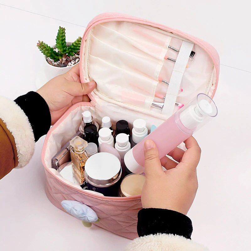 Putna kozmetička torbica velikog kapaciteta Ženska torbica s cvijećem tulipana Toaletne torbice od samta s patentnim zatvaračem Prijenosna kutija za šminku