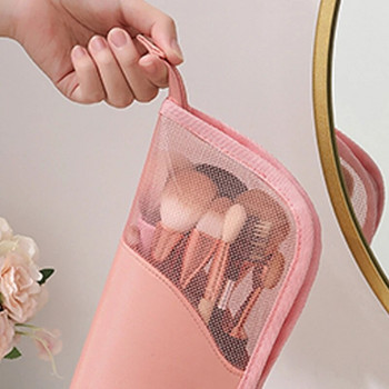 Пътна чанта за четки за грим Преносим държач за козметични четки Органайзер Водоустойчива стояща торбичка за четки за грим Чанта за тоалетни принадлежности с цип