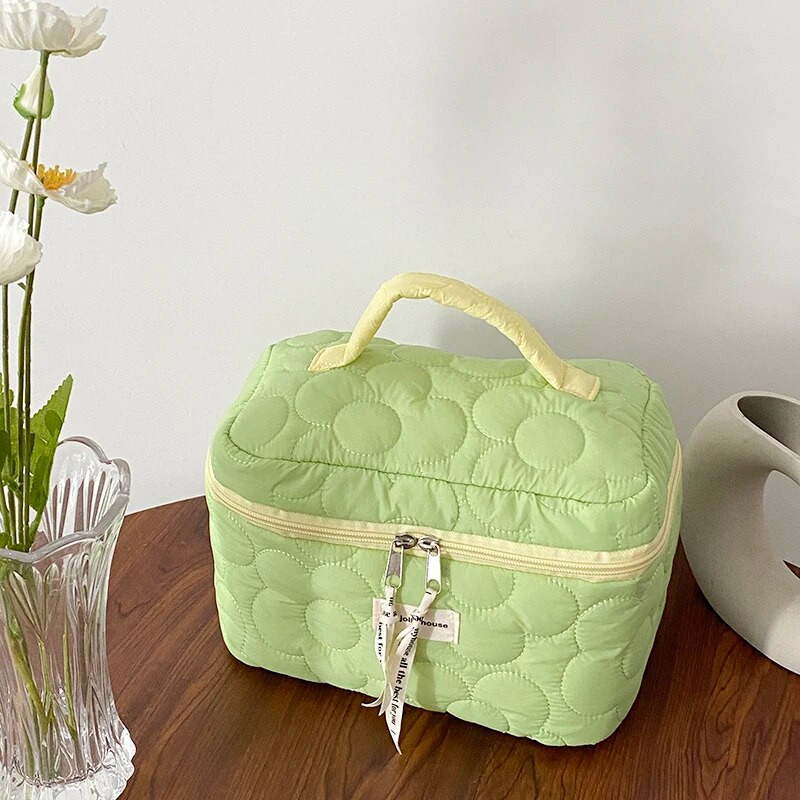 didelės talpos minkštos medvilnės moteriškas kosmetikos krepšys, čiužinio gėlių kosmetikos krepšys, užtrauktuku užsegamas krepšys, didelės mergaitės kosmetikos krepšys,