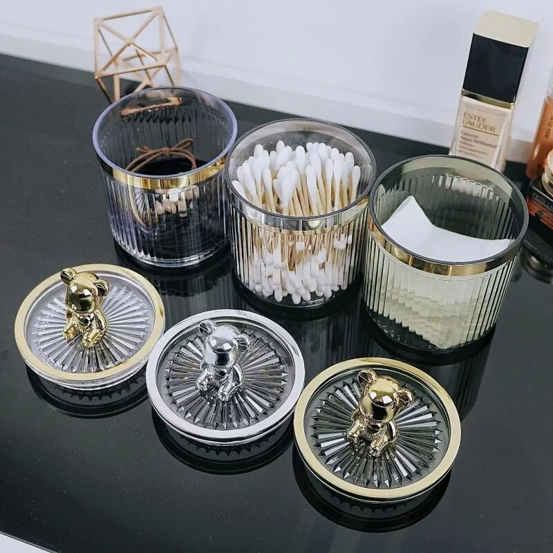 Luksuzni medo Organizator za pamučne jastučiće Kutija za pohranu u kupaonici za pamučne štapiće Čačkalica Kozmetika Posuda za skidanje šminke za nakit