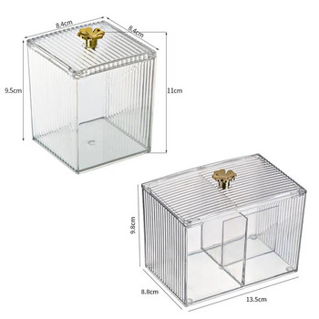Прозрачен акрилен памучен тампон Кутия за съхранение Настолна Прахоустойчива Отстраняване на грим Памук Червило Организация за съхранение на козметика