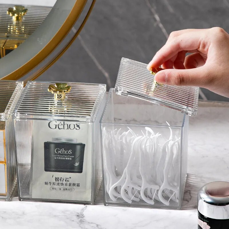 Cutie de depozitare cu tampon de bumbac acrilic transparent pentru îndepărtarea machiajului de birou rezistentă la praf Ruj de bumbac Organizație de depozitare a produselor cosmetice