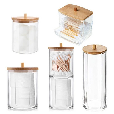 Cutie de depozitare pentru tampoane de machiaj din bumbac pentru tijă de bumbac Organizator de cosmetice Bijuterii Baie Qtip Container cu capac din lemn