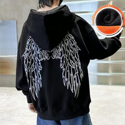 Crni dječji dječji proljetni i jesenski novi ležerni svestrani pulover za bebe široke majice s kapuljačom od pliša i zadebljanom zimskom odjećom