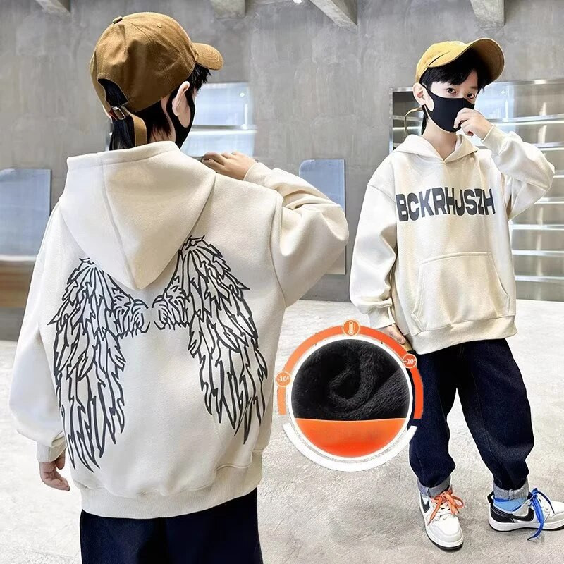 Crni dječji dječji proljetni i jesenski novi ležerni svestrani pulover za bebe široke majice s kapuljačom od pliša i zadebljanom zimskom odjećom