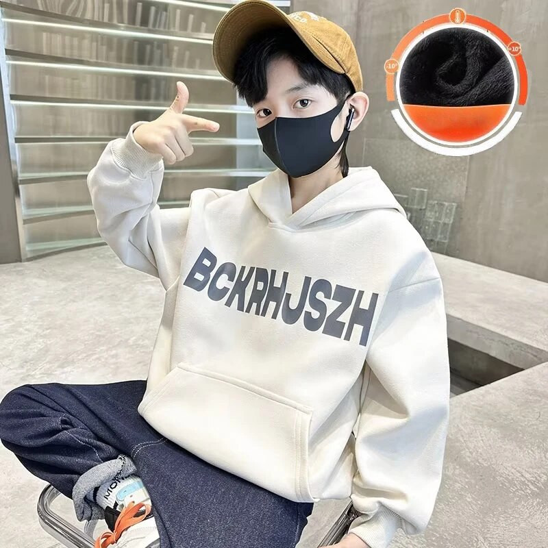 Crni dječji dječji proljetni i jesenski novi ležerni svestrani pulover za bebe široke majice s kapuljačom od pliša i zadebljanom zimskom odjećom