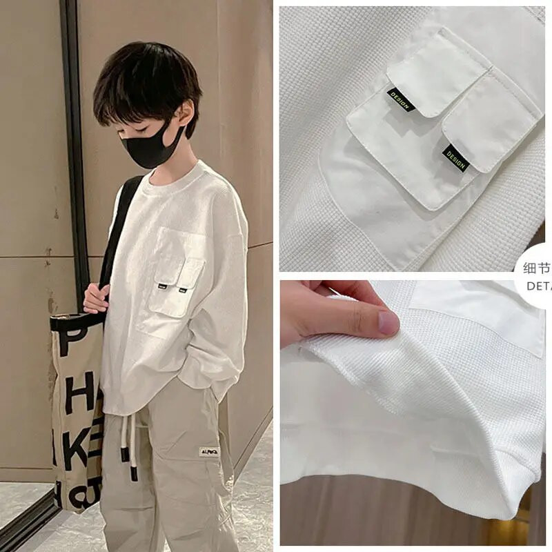 Berniukams tinkami 2022 m. pavasario ir rudens rūbai su ilgomis rankovėmis, megztiniai vaikams, vidutinio dydžio ir dideliems vaikams, laisvi pavasariniai drabužiai