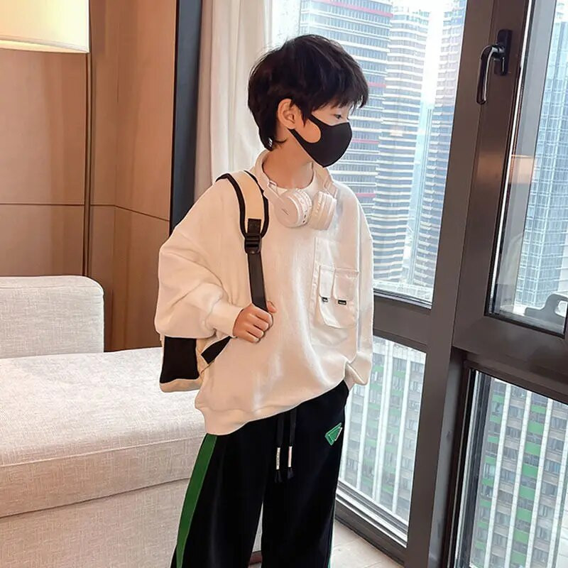 Berniukams tinkami 2022 m. pavasario ir rudens rūbai su ilgomis rankovėmis, megztiniai vaikams, vidutinio dydžio ir dideliems vaikams, laisvi pavasariniai drabužiai