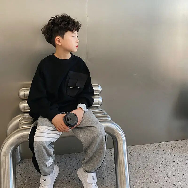 Berniukams tinkami 2022 m. pavasario ir rudens rūbai su ilgomis rankovėmis, megztiniai vaikams, vidutinio dydžio ir dideliems vaikams, laisvi pavasariniai drabužiai