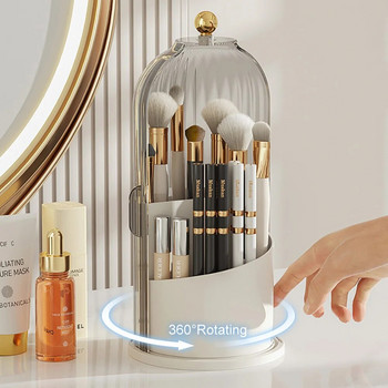 Въртяща се на 360° поставка за четка за грим Настолен луксозен козметичен органайзер Поставка за червило Молив за вежди Кутия за съхранение на четка за сенки