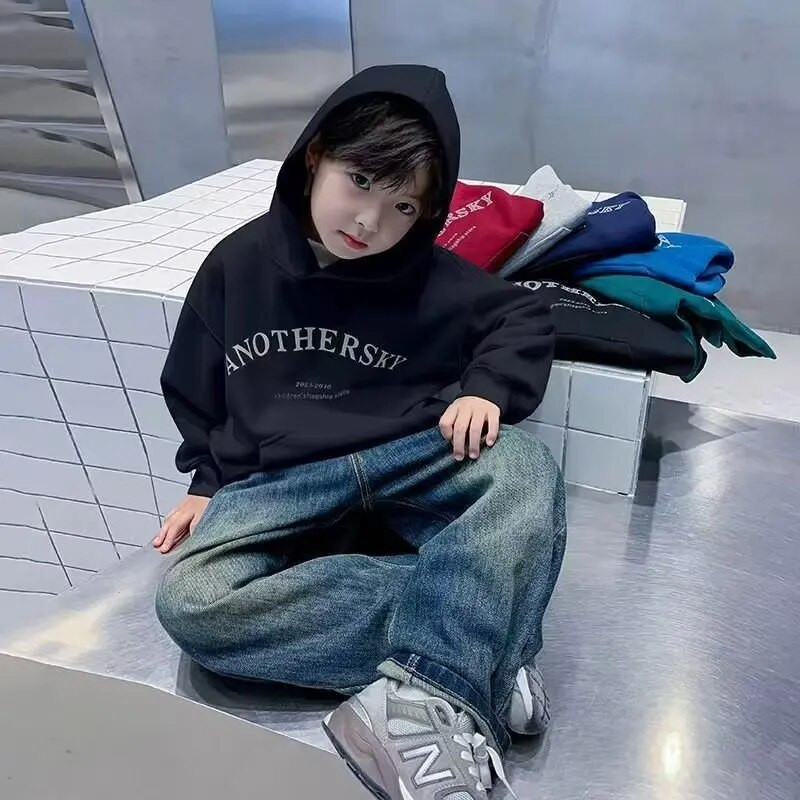 Βρεφικό πουλόβερ με κουκούλα για παιδική μόδα Μινιμαλιστικό και ευέλικτο Baby Boy Letter με κουκούλα Μεγάλη τσέπη πουλόβερ για φθινοπωρινά ρούχα