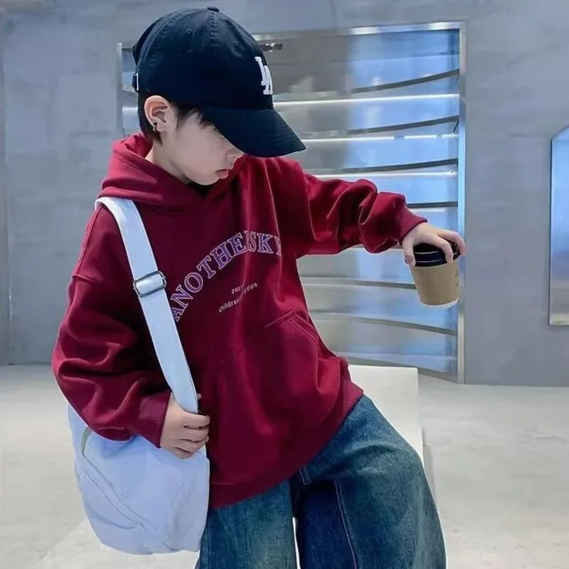 Βρεφικό πουλόβερ με κουκούλα για παιδική μόδα Μινιμαλιστικό και ευέλικτο Baby Boy Letter με κουκούλα Μεγάλη τσέπη πουλόβερ για φθινοπωρινά ρούχα