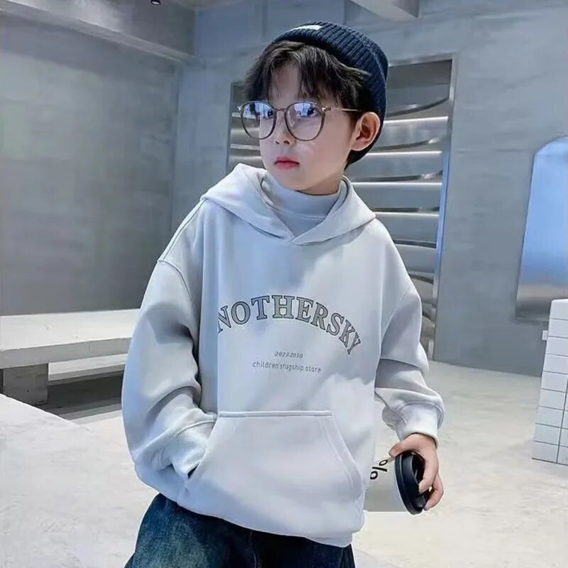 Βρεφικό πουλόβερ με κουκούλα για παιδική μόδα Μινιμαλιστικό και ευέλικτο Baby Boy Letter με κουκούλα Μεγάλη τσέπη πουλόβερ για φθινοπωρινά ρούχα