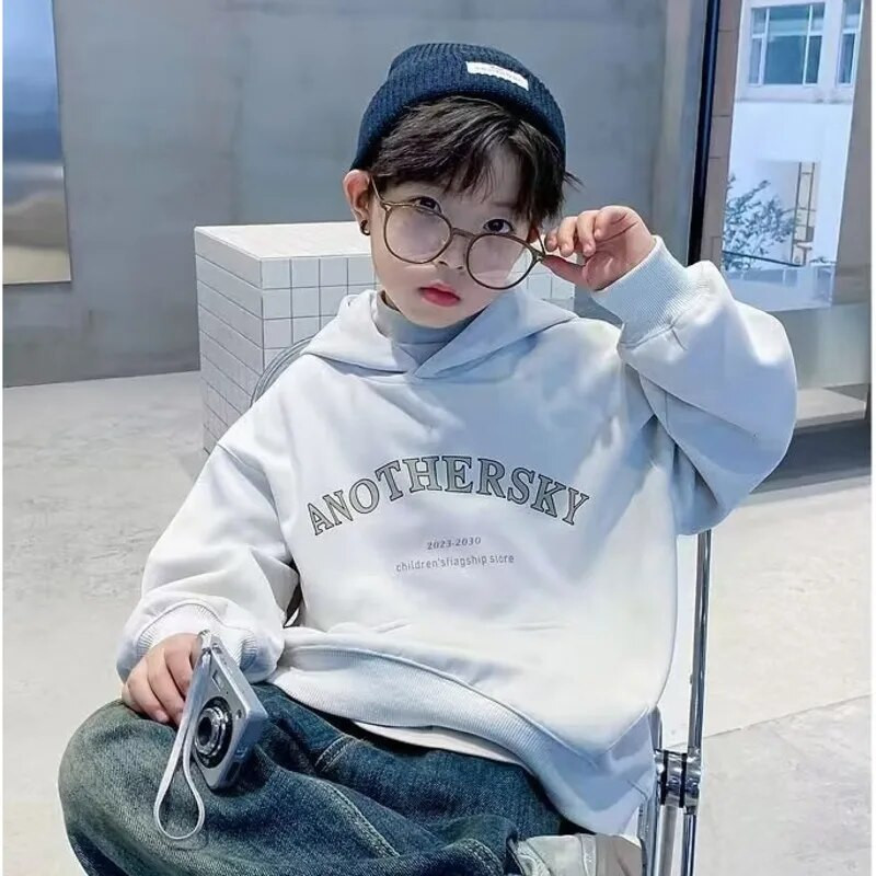 Βρεφικό πουλόβερ με κουκούλα για παιδική μόδα Μινιμαλιστικό και ευέλικτο Baby Boy Letter με κουκούλα Μεγάλη τσέπη πουλόβερ για φθινοπωρινά ρούχα