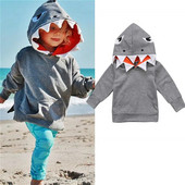Majice s kapuljačom za dječake od 1 do 6 godina Jesenska odjeća za bebe Dugi rukavi s prednjim džepom s kapuljačom s morskim psom Dječje ležerne majice