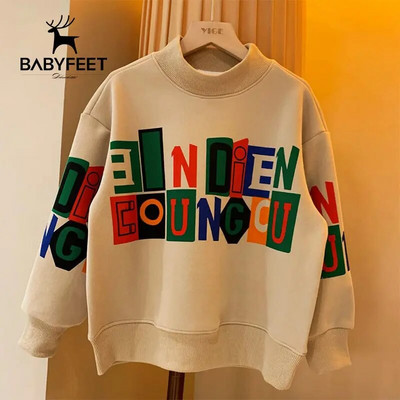 Vidutiniai dideli marškinėliai su gobtuvu, vilnoniu pamušalu ilgomis rankovėmis, vaikiški rudens ir žiemos drabužiai Vakarų berniukų marškinėliai