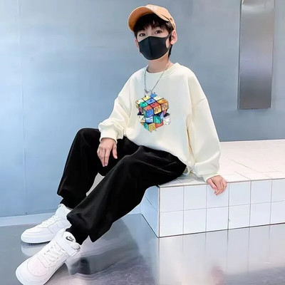 Berniukams rudens pavasario medvilnė Laisvalaikio stebuklingo kubo rašto megztiniai 3–14 metų paaugliams, madingi drabužiai, viršutiniai drabužiai vaikams